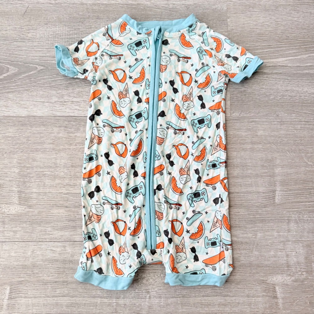 Dream Big Little Bamboo Viscose Short Sleeve Romper 3T Gaming Skateboard Print